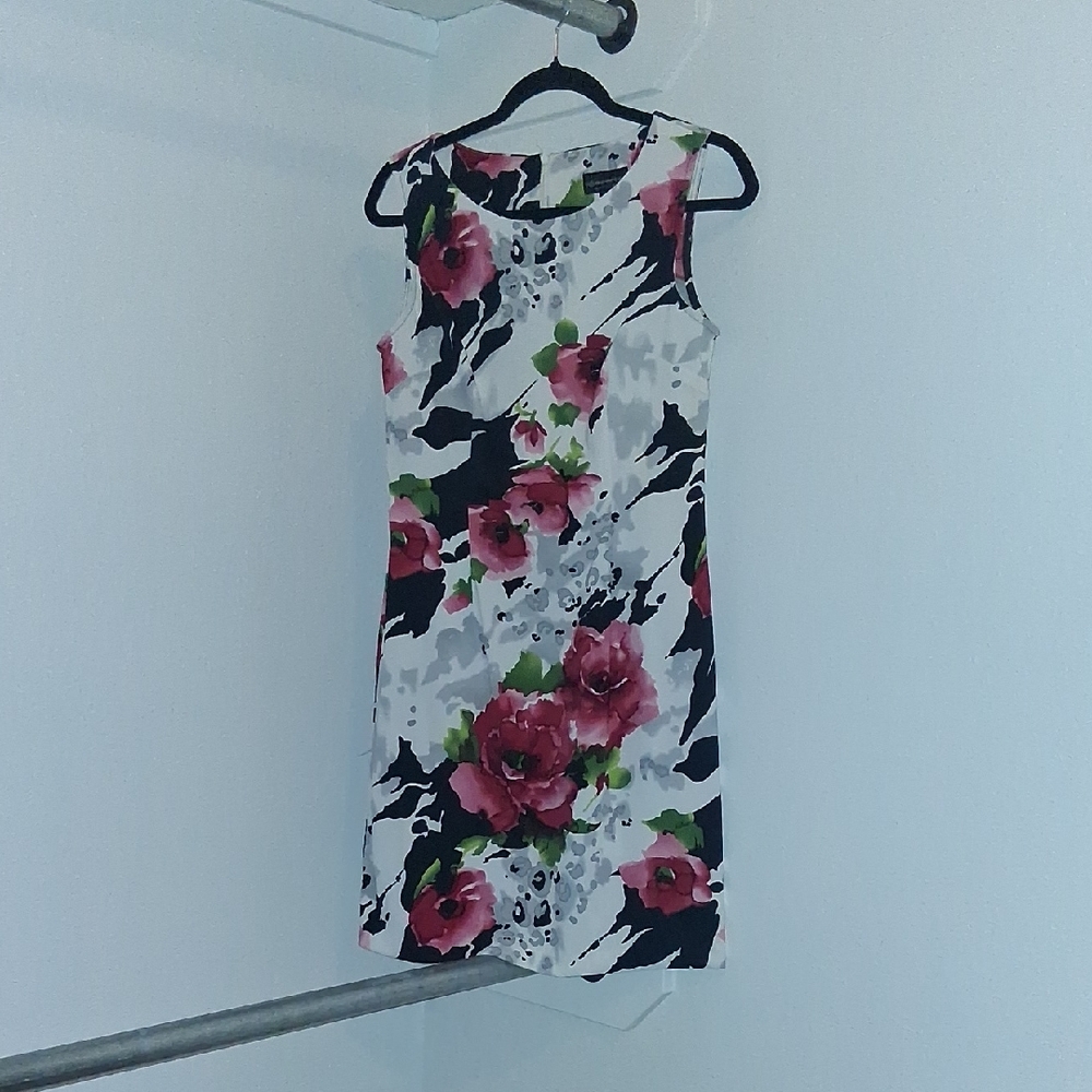 Connected Apparel Abstract Floral Mini Dress - Black, White, Pink